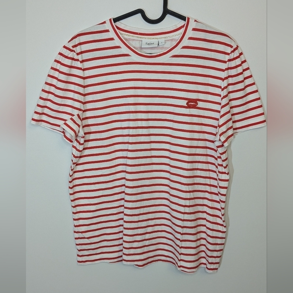St. Tropez Embroidered Graphic Tshirt - Red white striped - Size L
